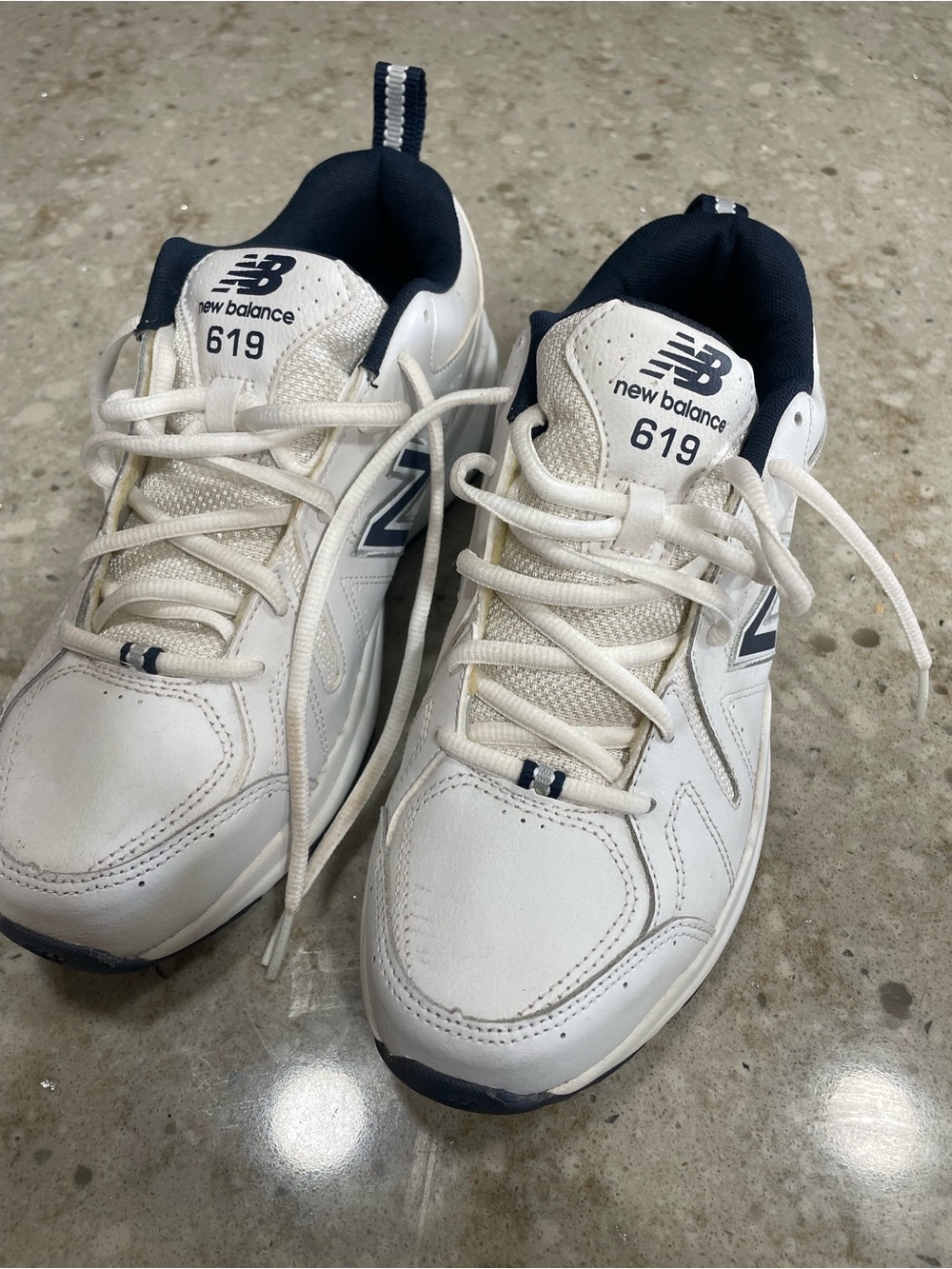New Balance 619 Men’s White and Navy Athletic Walking Shoes